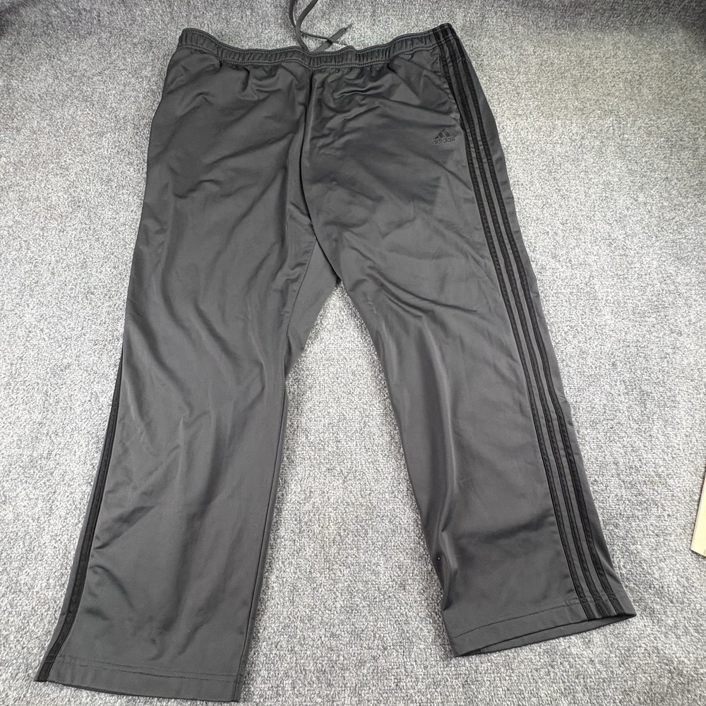 Adidas Track Pants Men's 4XL Gray Black 3 Stripe Primegreen Open Hem Athletic